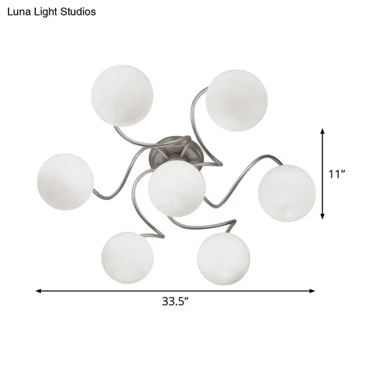 Contemporary 7-Light Semi Flush Lamp With Frosted White Glass Shade - Silver Modo Ceiling Fixture