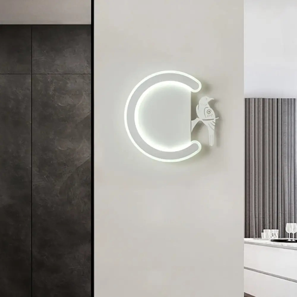 Contemporary Acrylic C-Shape Wall Sconce Light With Bird Design Led Lamp In Warm/White White / Right