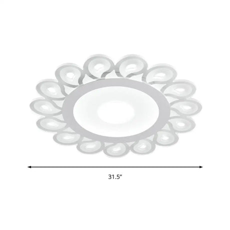 Contemporary Acrylic Circular Ceiling Light With Drop Pattern Led Flush Mount For Living Room White