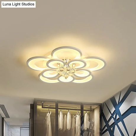 Contemporary Acrylic Flush Mount Ceiling Light With Crystal Drop - Multi-Layer Circular Design