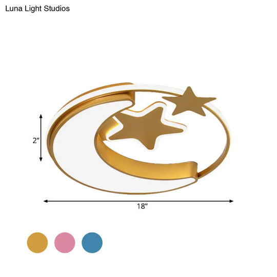 Contemporary Acrylic Flushmount Light For Kids Bedroom - Crescent And Star Design In Pink/Gold/Blue