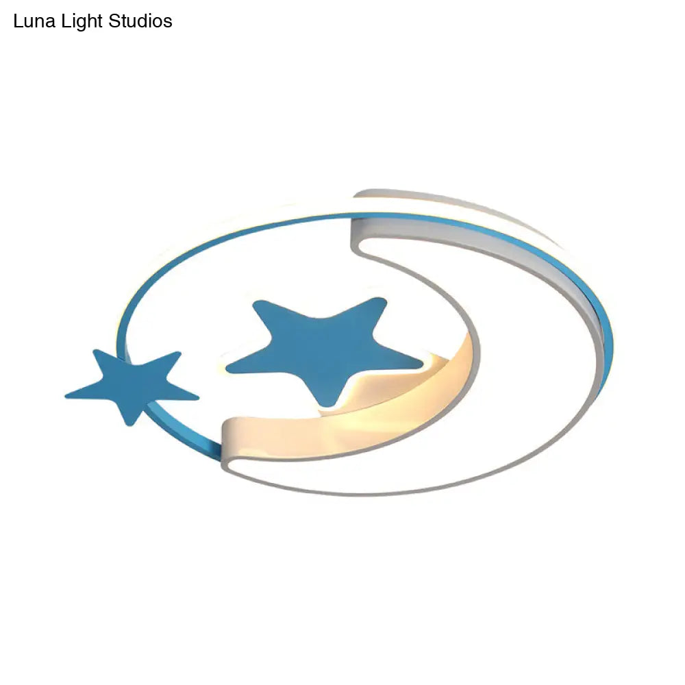Contemporary Acrylic Flushmount Light For Kids Bedroom - Crescent And Star Design In Pink/Gold/Blue