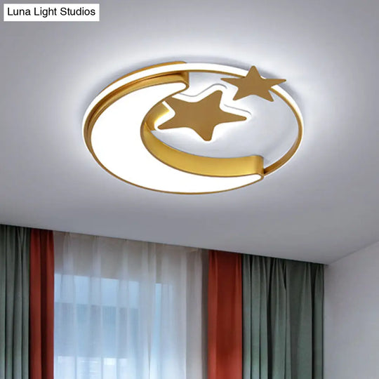 Contemporary Acrylic Flushmount Light For Kids Bedroom - Crescent And Star Design In Pink/Gold/Blue