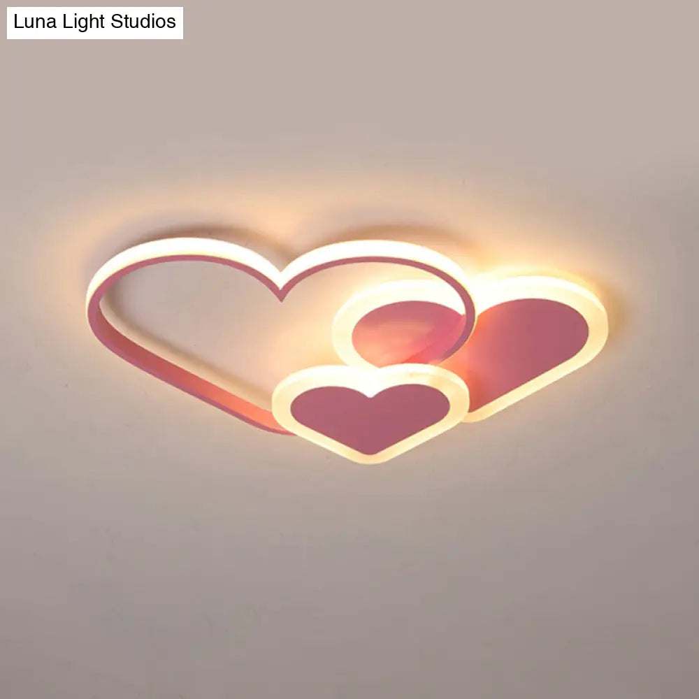 Contemporary Acrylic Led Flush Ceiling Light Fixture - Loving Heart Design For Bedrooms Pink / 16.5