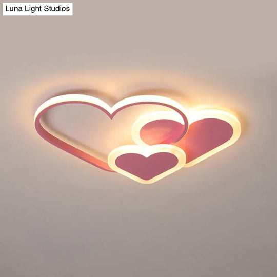 Contemporary Acrylic Led Flush Ceiling Light Fixture - Loving Heart Design For Bedrooms Pink / 16.5