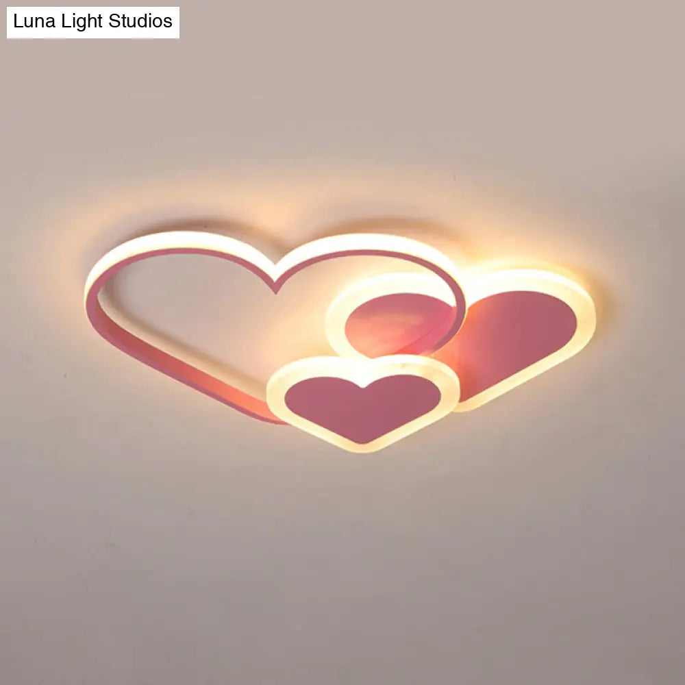 Contemporary Acrylic Led Flush Ceiling Light Fixture - Loving Heart Design For Bedrooms Pink / 16.5