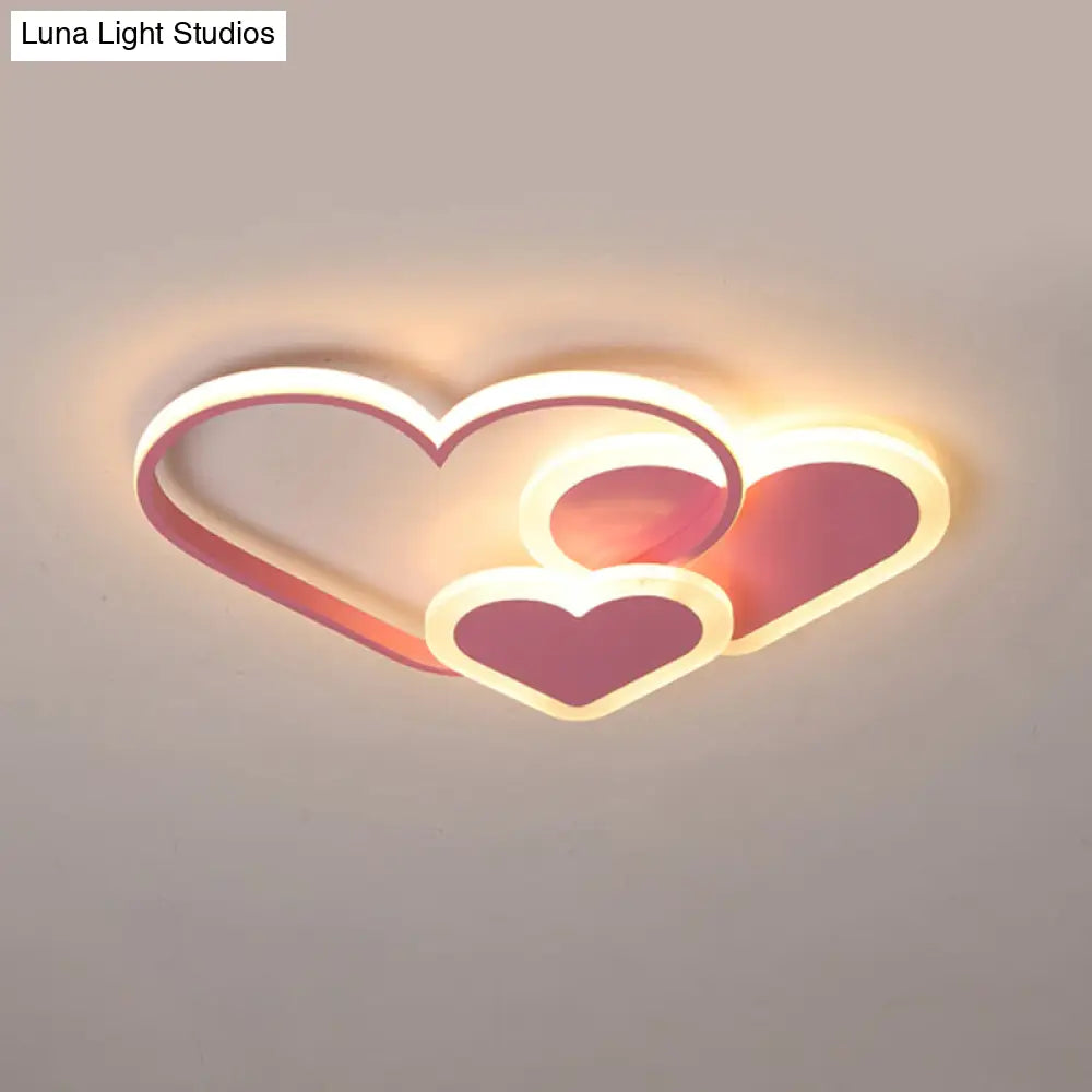 Contemporary Acrylic Led Flush Ceiling Light Fixture - Loving Heart Design For Bedrooms Pink / 16.5