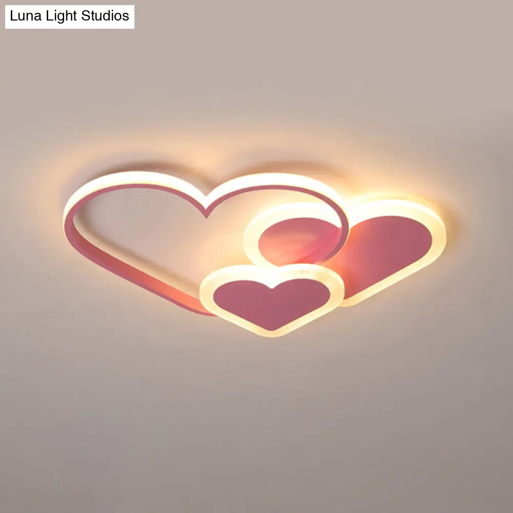 Contemporary Acrylic Led Flush Ceiling Light Fixture - Loving Heart Design For Bedrooms Pink / 20.5