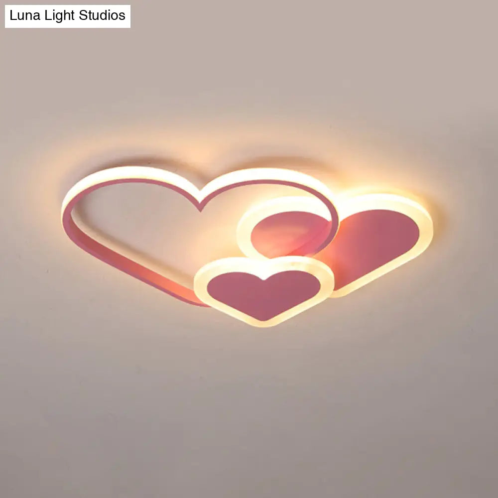 Contemporary Acrylic Led Flush Ceiling Light Fixture - Loving Heart Design For Bedrooms Pink / 20.5
