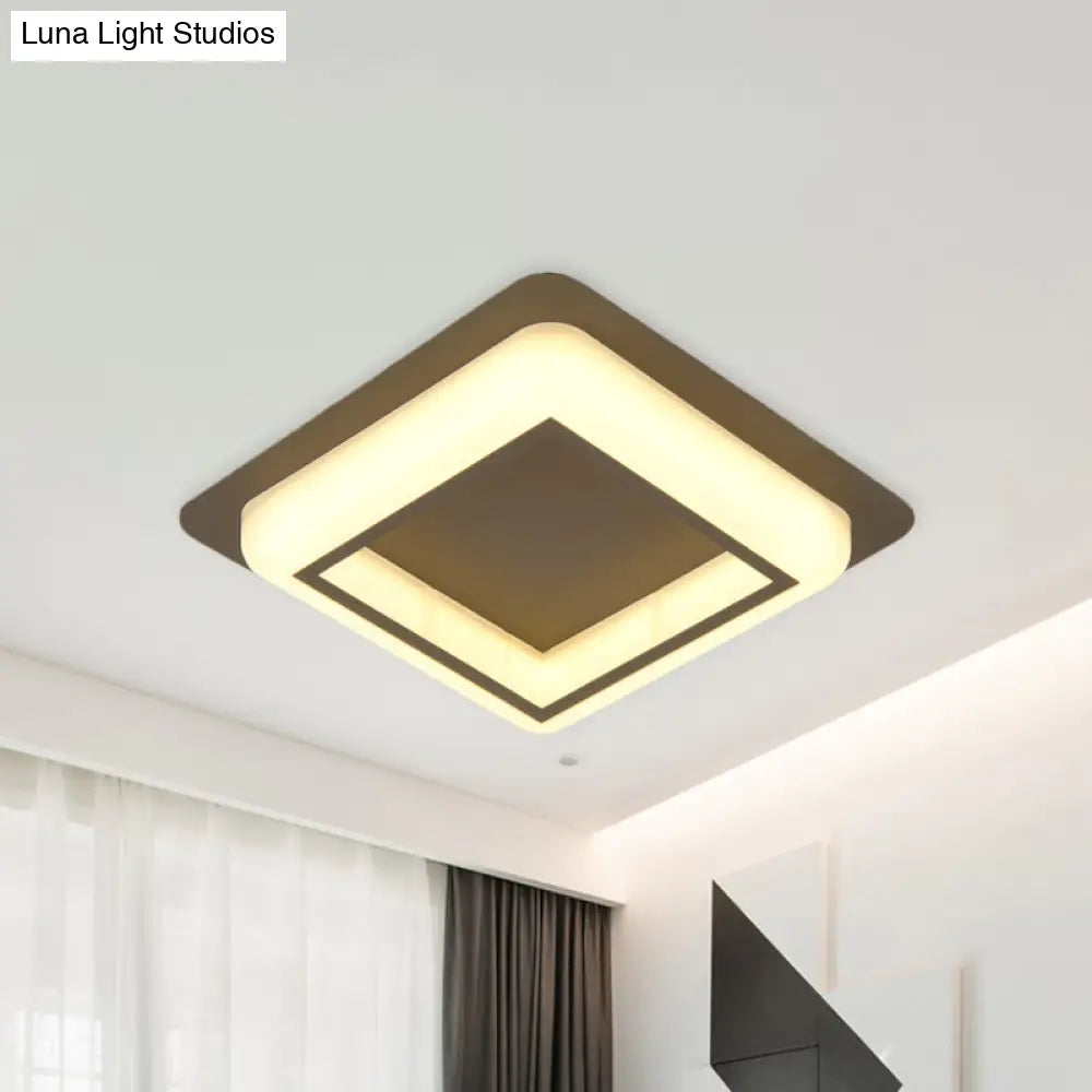Contemporary Acrylic Led Flush Light For Bedroom - Square Ceiling Mount In White/Black/Grey