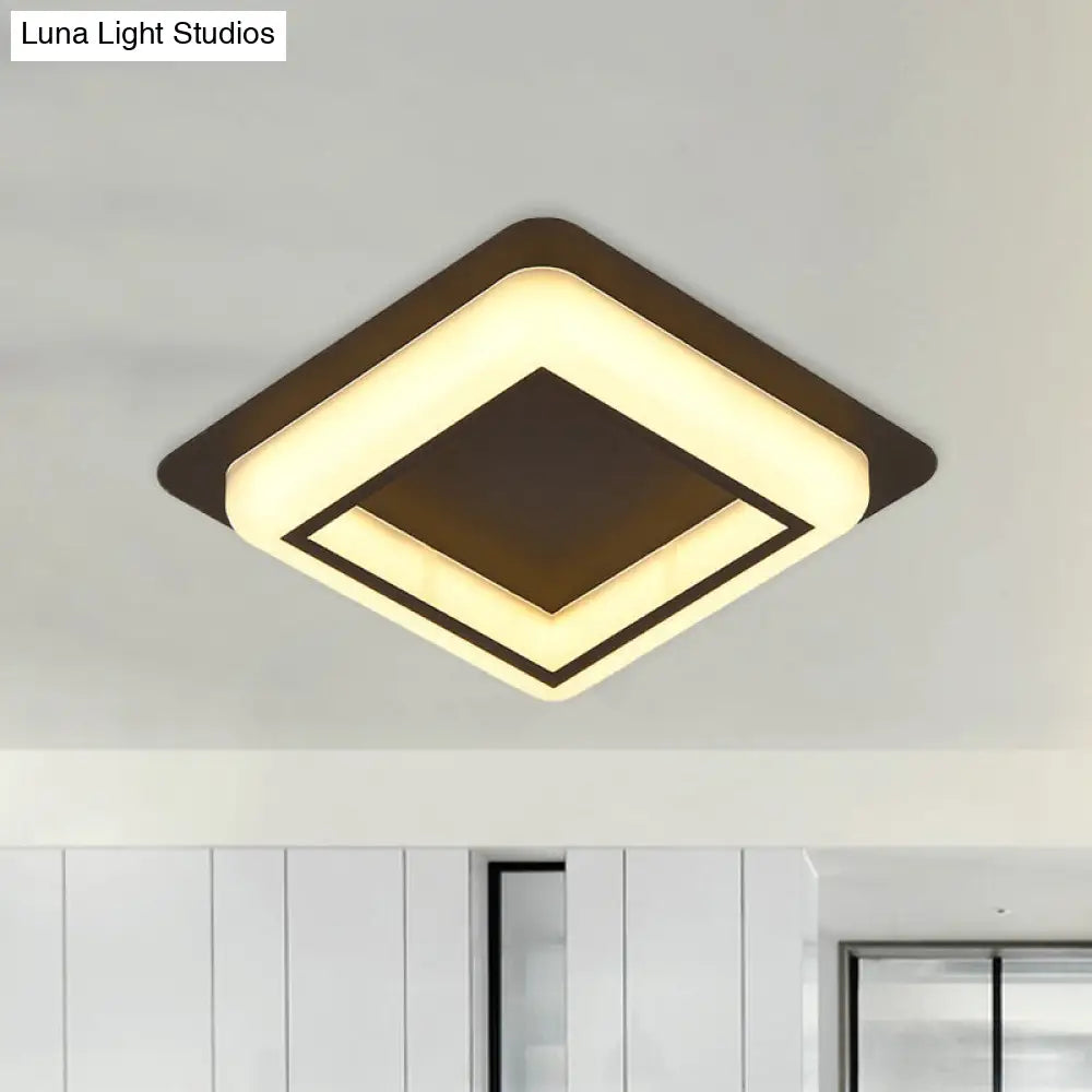 Contemporary Acrylic Led Flush Light For Bedroom - Square Ceiling Mount In White/Black/Grey