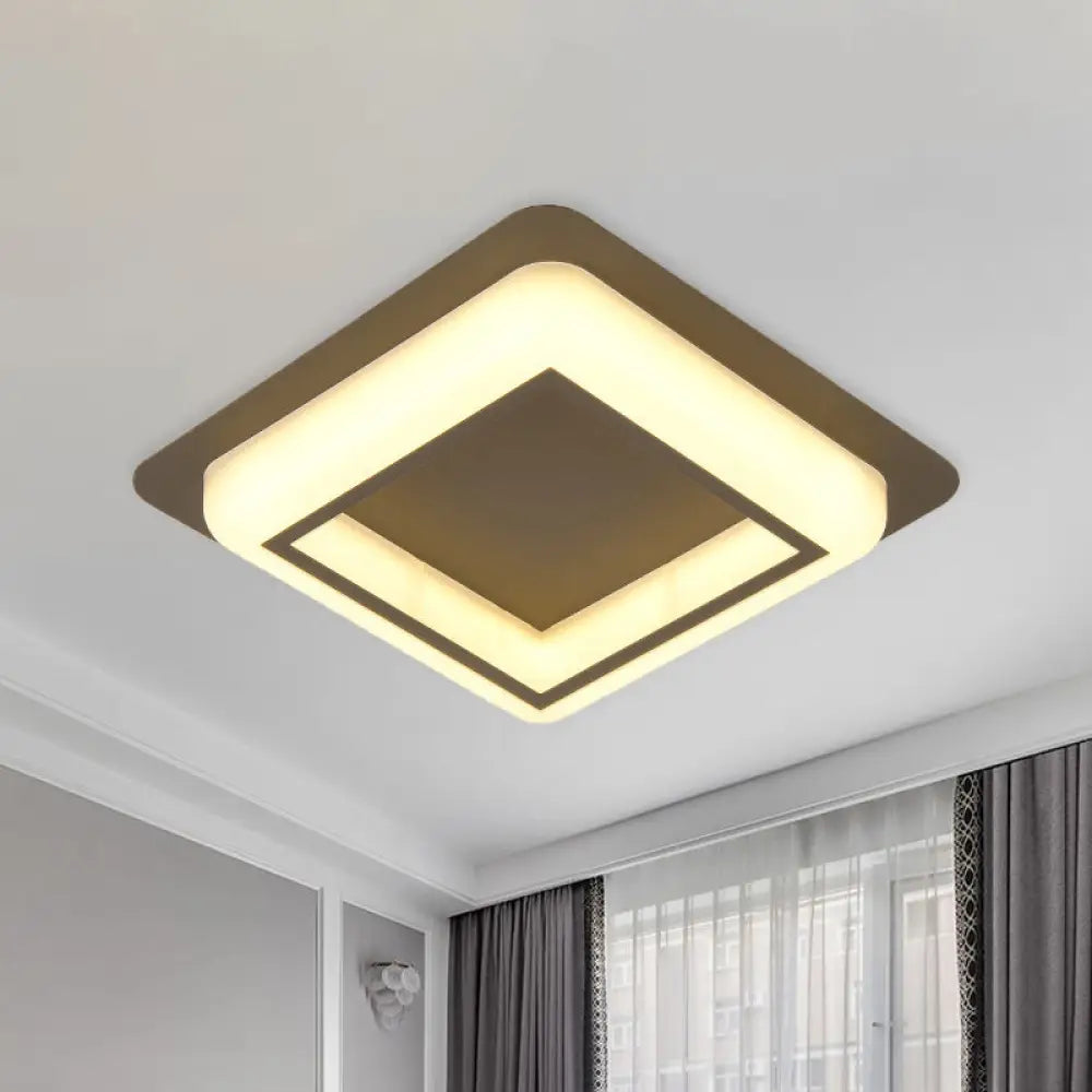 Contemporary Acrylic Led Flush Light For Bedroom - Square Ceiling Mount In White/Black/Grey Grey