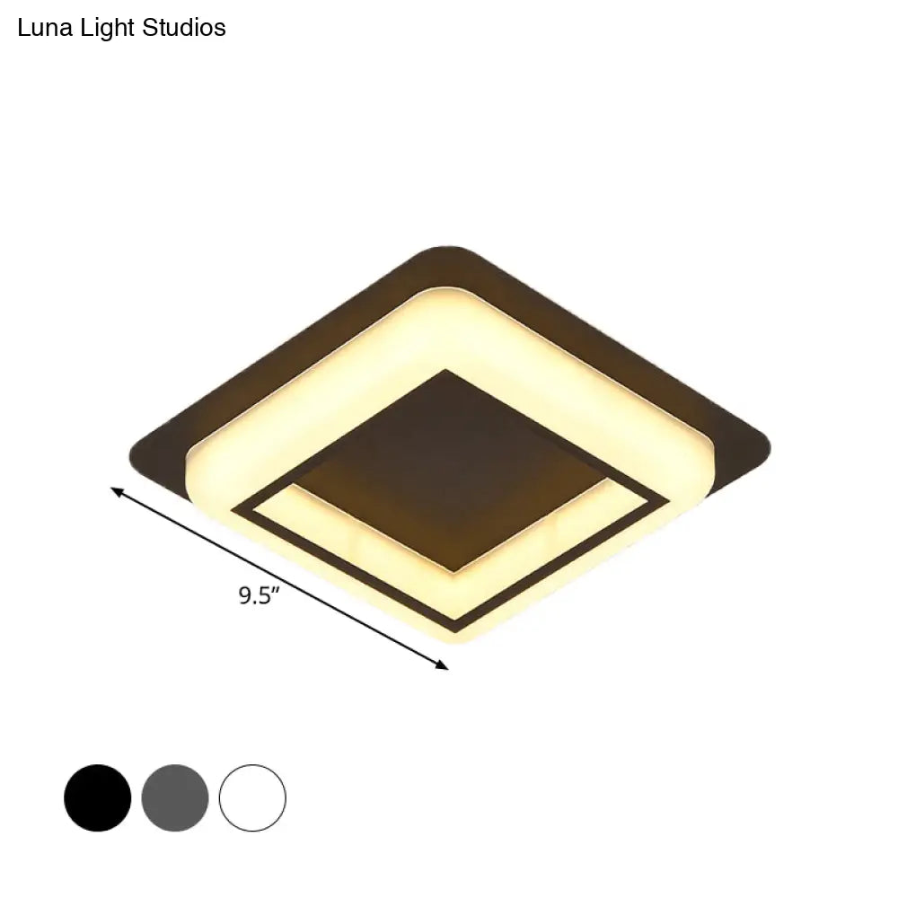 Contemporary Acrylic Led Flush Light For Bedroom - Square Ceiling Mount In White/Black/Grey