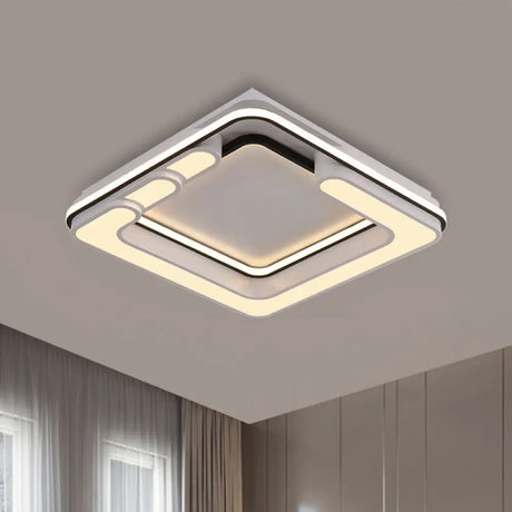 Contemporary Acrylic Led Flush Light - Square Ceiling Mounted Black & White Warm/White Illumination