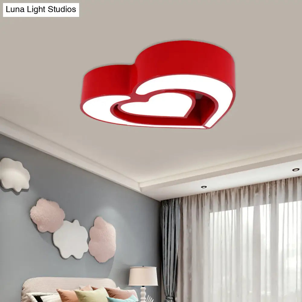 Contemporary Acrylic Led Flush Mount Ceiling Light For Bedroom - Loving Heart Design (Blue/Red/Pink)