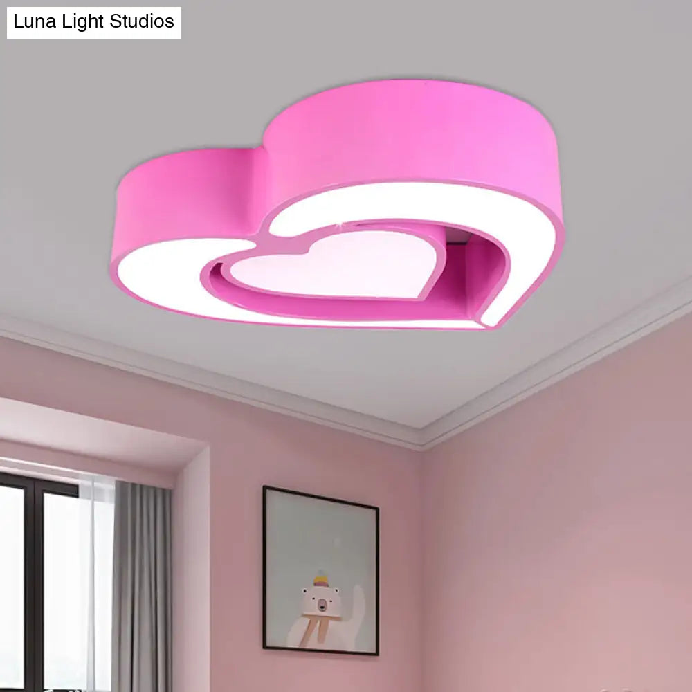 Contemporary Acrylic Led Flush Mount Ceiling Light For Bedroom - Loving Heart Design (Blue/Red/Pink)