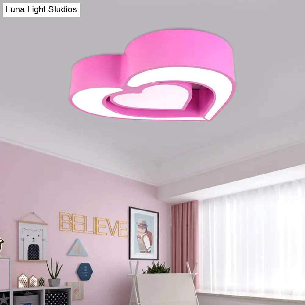 Contemporary Acrylic Led Flush Mount Ceiling Light For Bedroom - Loving Heart Design (Blue/Red/Pink)