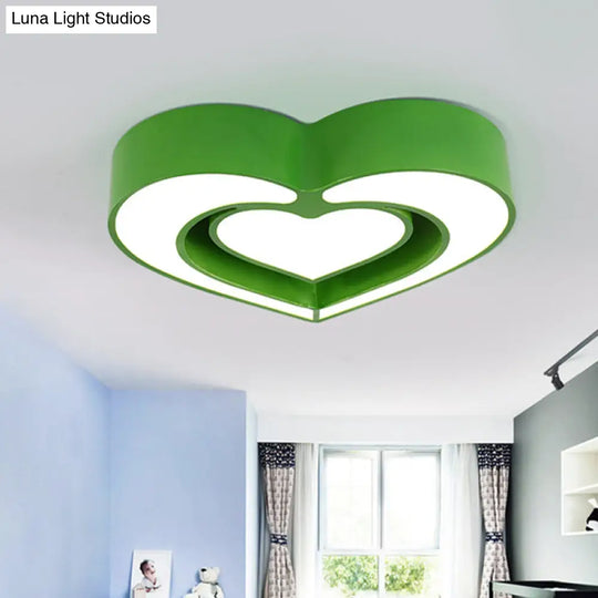 Contemporary Acrylic Led Flush Mount Ceiling Light For Bedroom - Loving Heart Design (Blue/Red/Pink)