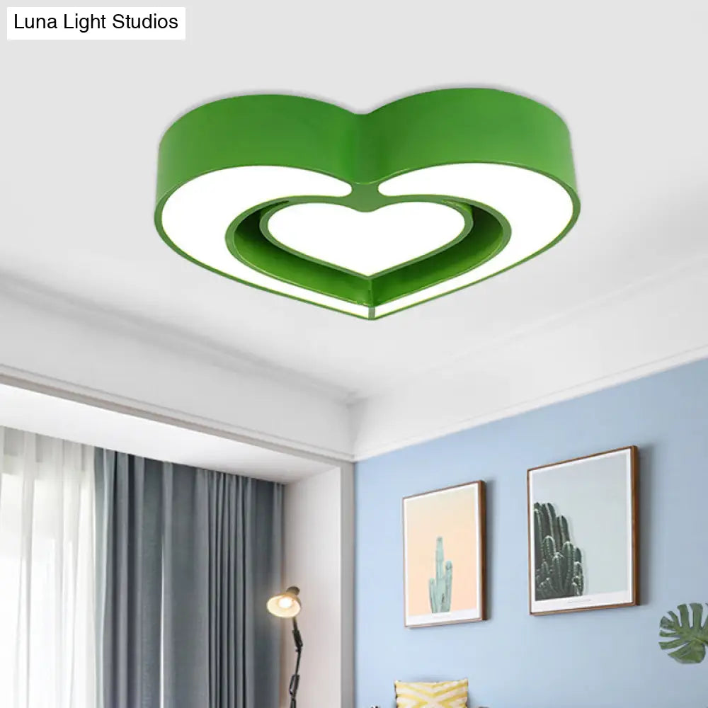 Contemporary Acrylic Led Flush Mount Ceiling Light For Bedroom - Loving Heart Design (Blue/Red/Pink)