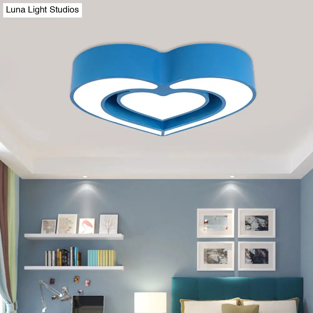 Contemporary Acrylic Led Flush Mount Ceiling Light For Bedroom - Loving Heart Design (Blue/Red/Pink)