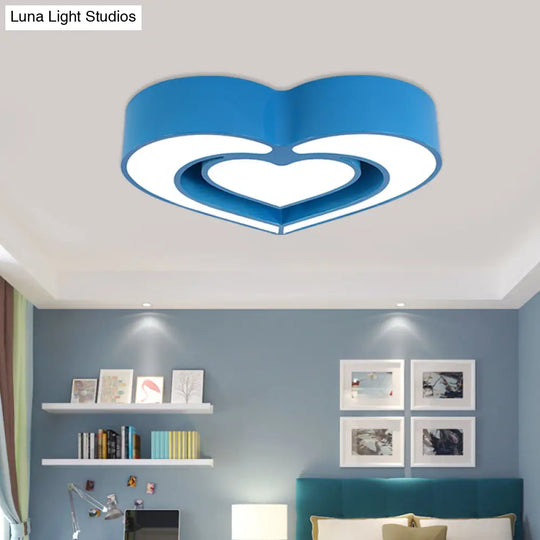 Contemporary Acrylic Led Flush Mount Ceiling Light For Bedroom - Loving Heart Design (Blue/Red/Pink)