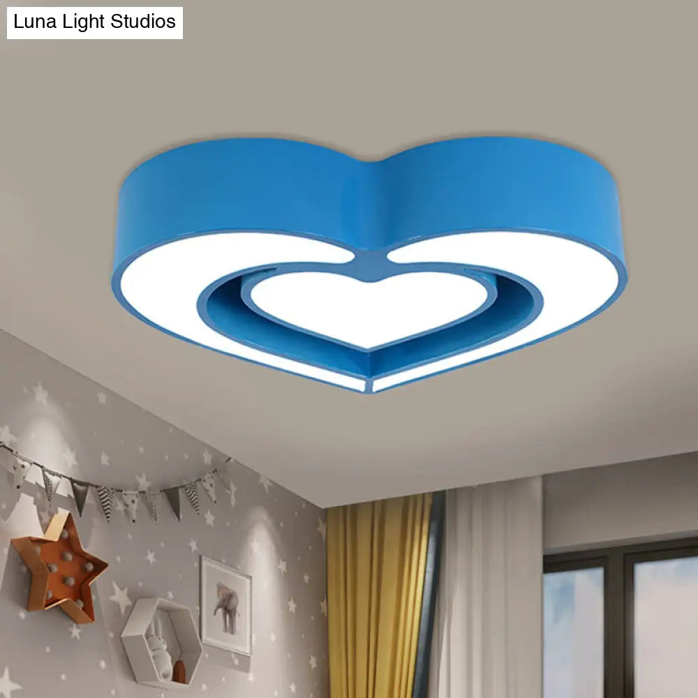 Contemporary Acrylic Led Flush Mount Ceiling Light For Bedroom - Loving Heart Design (Blue/Red/Pink)