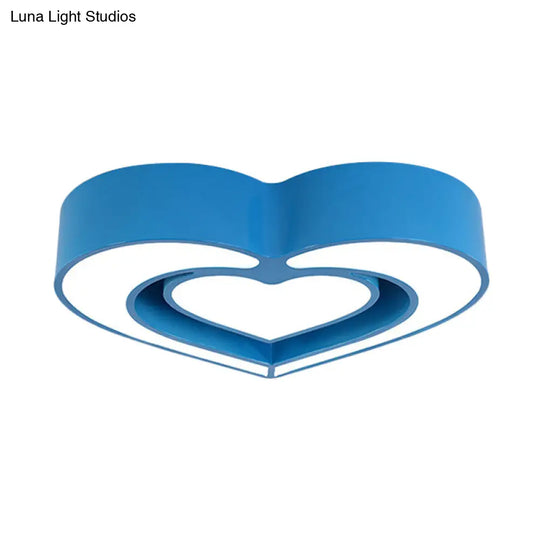 Contemporary Acrylic Led Flush Mount Ceiling Light For Bedroom - Loving Heart Design (Blue/Red/Pink)