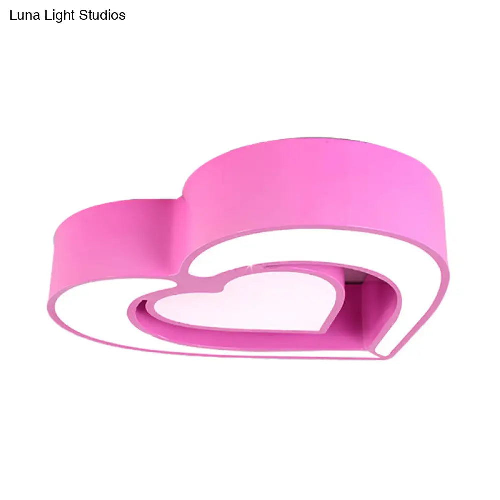 Contemporary Acrylic Led Flush Mount Ceiling Light For Bedroom - Loving Heart Design (Blue/Red/Pink)