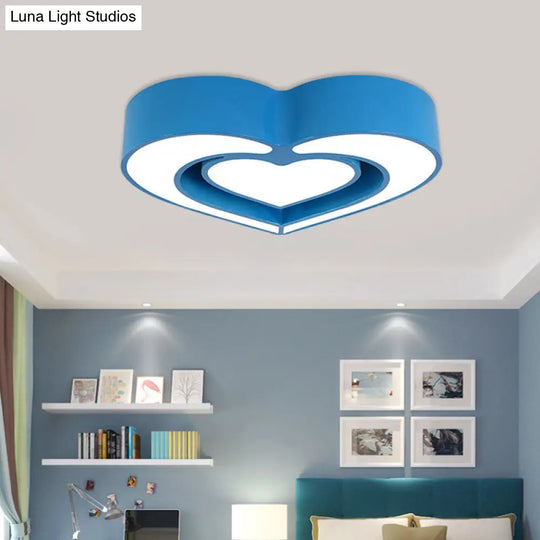 Contemporary Acrylic Led Flush Mount Ceiling Light For Bedroom - Loving Heart Design (Blue/Red/Pink)