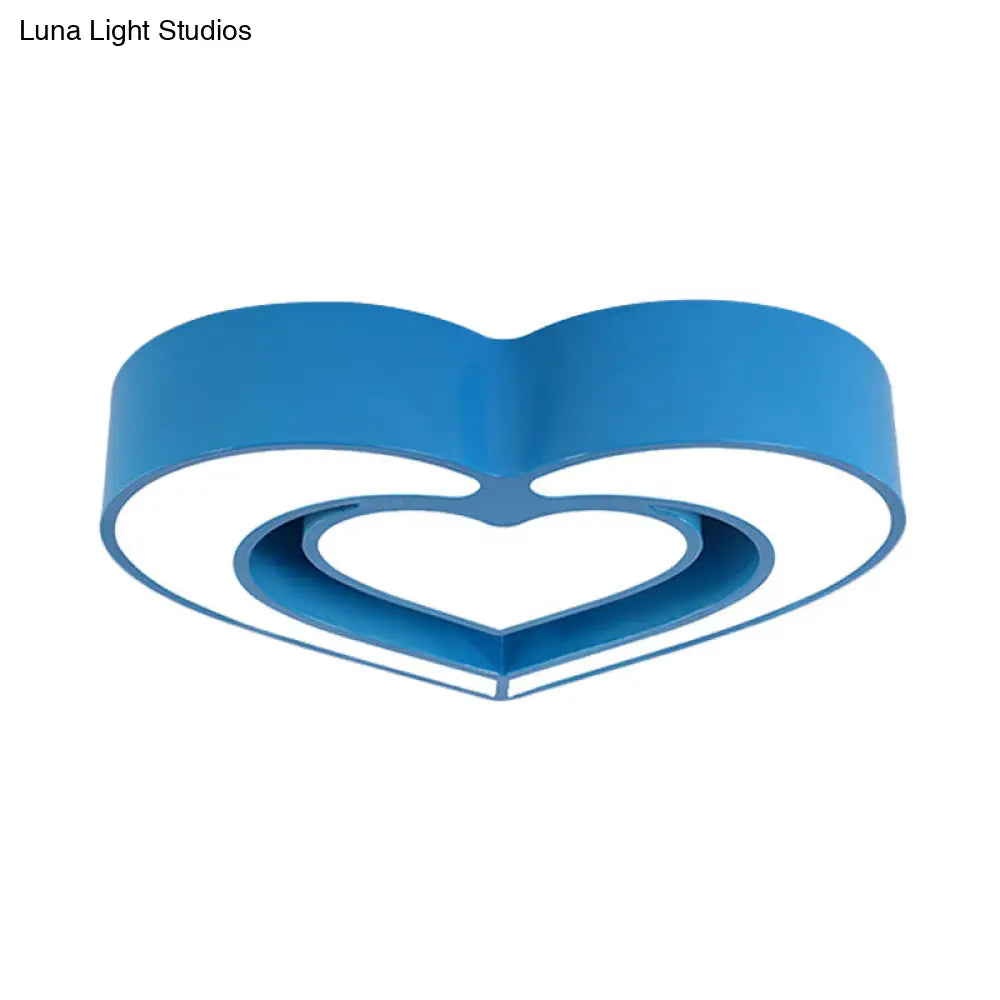 Contemporary Acrylic Led Flush Mount Ceiling Light For Bedroom - Loving Heart Design (Blue/Red/Pink)