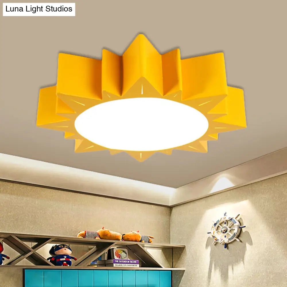Contemporary Acrylic Led Flush Mount Lamp In Sun Design For Kindergarten Yellow