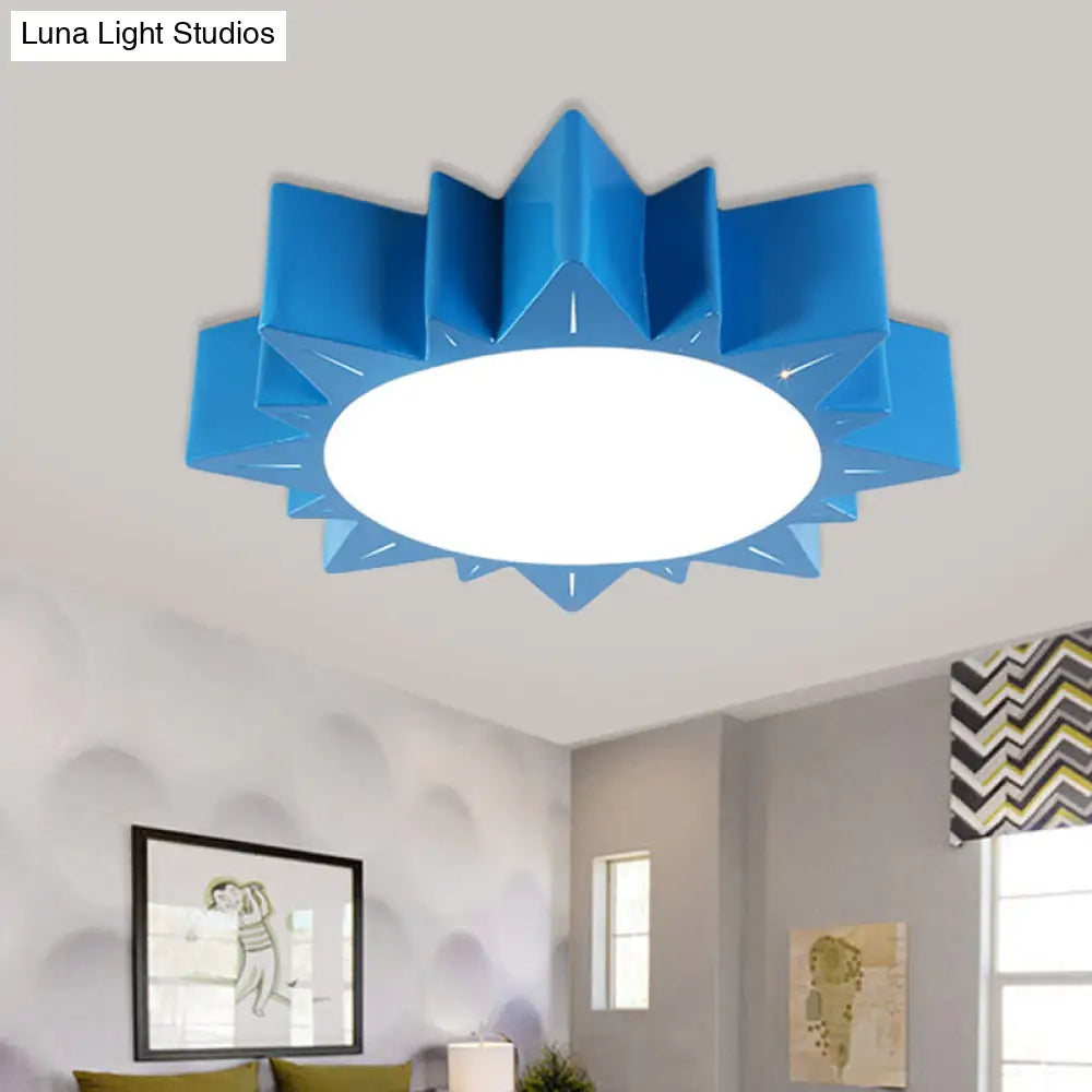 Contemporary Acrylic Led Flush Mount Lamp In Sun Design For Kindergarten Blue