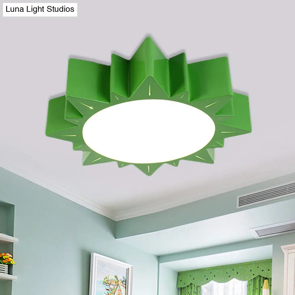 Contemporary Acrylic Led Flush Mount Lamp In Sun Design For Kindergarten Green