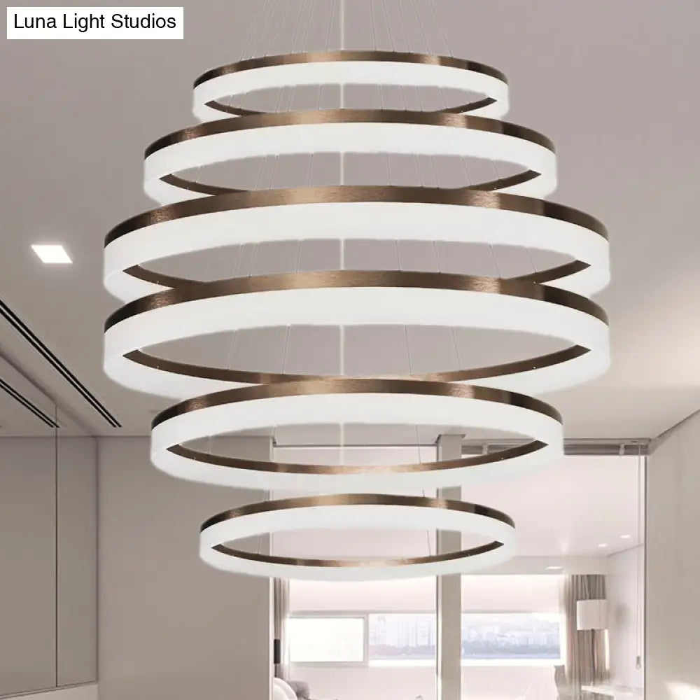 Contemporary Acrylic Round Chandelier Light - 4/5/6-Head Brown Ceiling Pendant In Warm/White/Natural