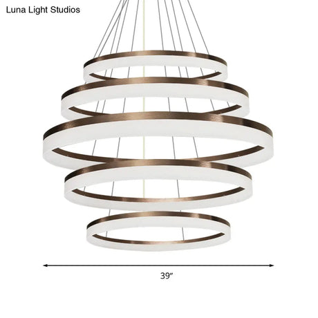 Contemporary Acrylic Round Chandelier Light - 4/5/6-Head Brown Ceiling Pendant In Warm/White/Natural
