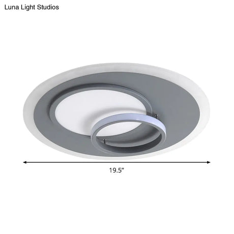 Contemporary Acrylic Round Flush Mount Lamp - Gray 16’/19.5’ Wide Led Ceiling Fixture With