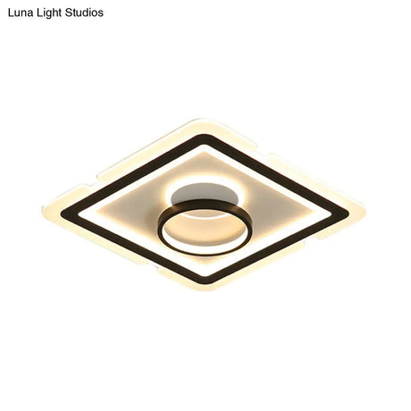 Contemporary Acrylic Square Ceiling Lighting - Led Flush Mount Light For Bedroom Black/White