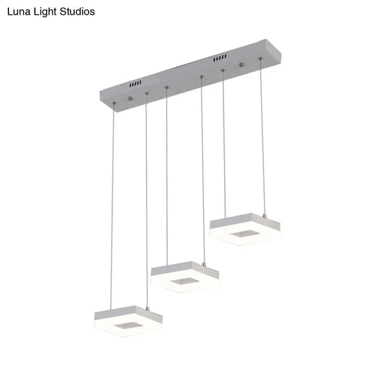 Contemporary Acrylic Square Island Light - 3-Light Ceiling Fixture Over Table Warm/White/Natural