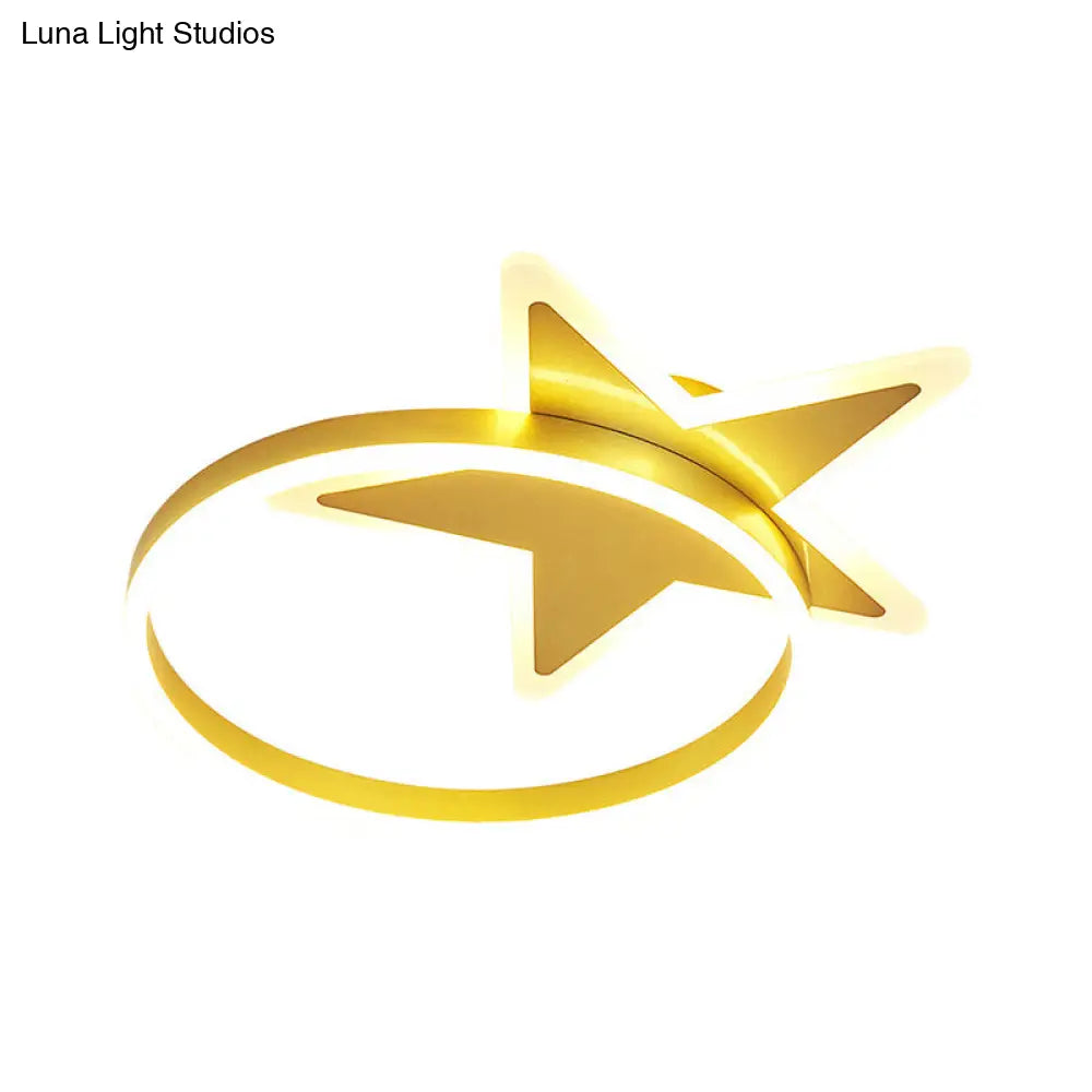 Contemporary Acrylic Star & Circle Led Flush Mount Light - Gold Finish Warm/White Lighting