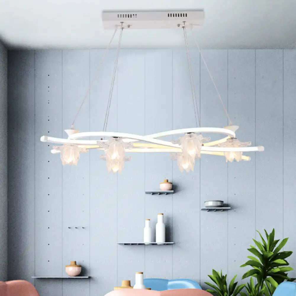 Contemporary 6-Head Led Pendant Light With Twisted Acrylic Floral Shade & Multi Options