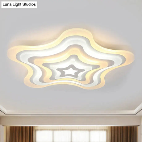 Contemporary Acrylic White Led Flush Mount Ceiling Lamp - Wavy Star Shape Remote Controlled