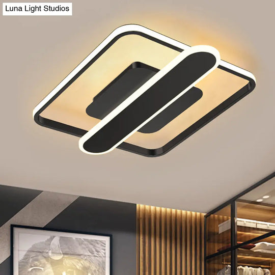 Contemporary Aluminum Square Frame Led Ceiling Lamp - Black/Gold/White 16.5/20.5 Inches Wide Black /