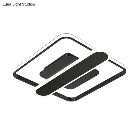 Contemporary Aluminum Square Frame Led Ceiling Lamp - Black/Gold/White 16.5/20.5 Inches Wide