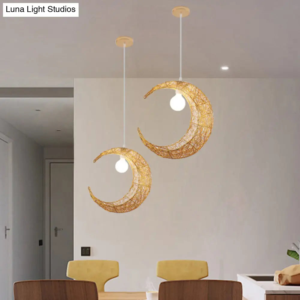 Contemporary Aluminum Wire Woven Crescent Pendant Lamp - 1 Head Silver/Gold Suspended Lighting