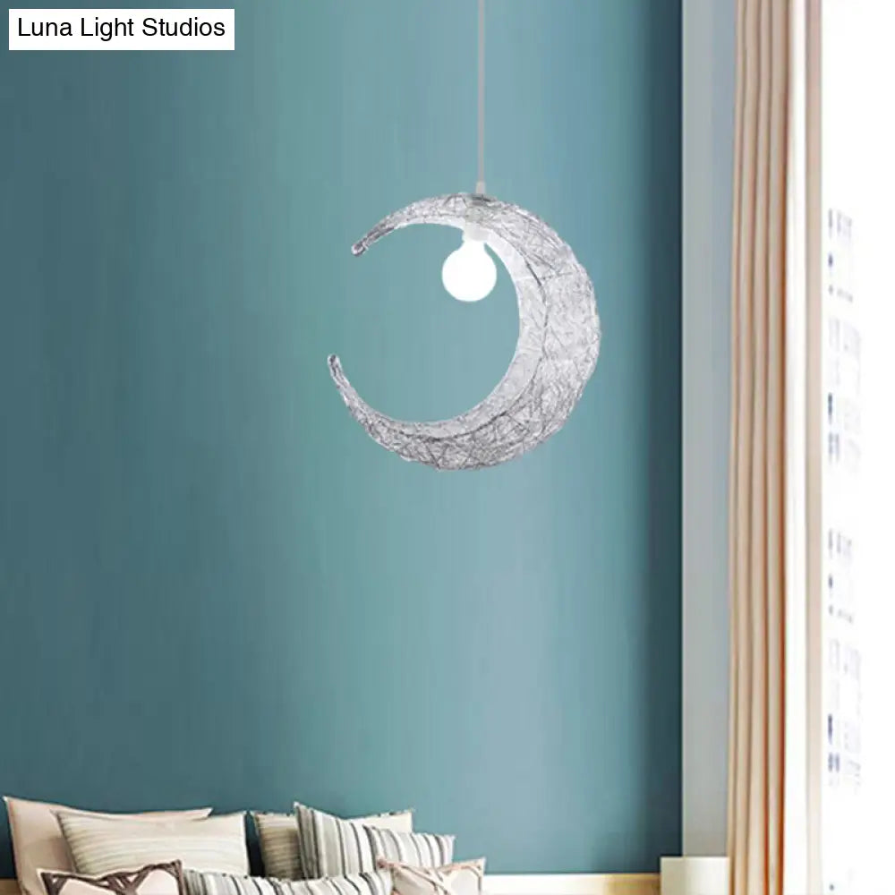 Contemporary Aluminum Wire Woven Crescent Pendant Lamp - 1 Head Silver/Gold Suspended Lighting