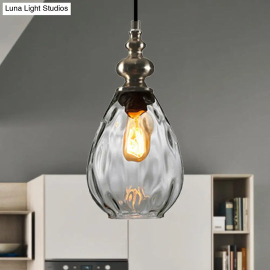Contemporary Amber/Clear Dimple Glass Water Drop Pendant Lamp - 6/8 Wide 1 Head Bedside Hanging