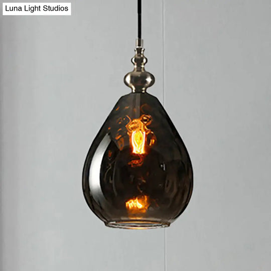 Contemporary Amber/Clear Dimple Glass Water Drop Pendant Lamp - 6/8 Wide 1 Head Bedside Hanging