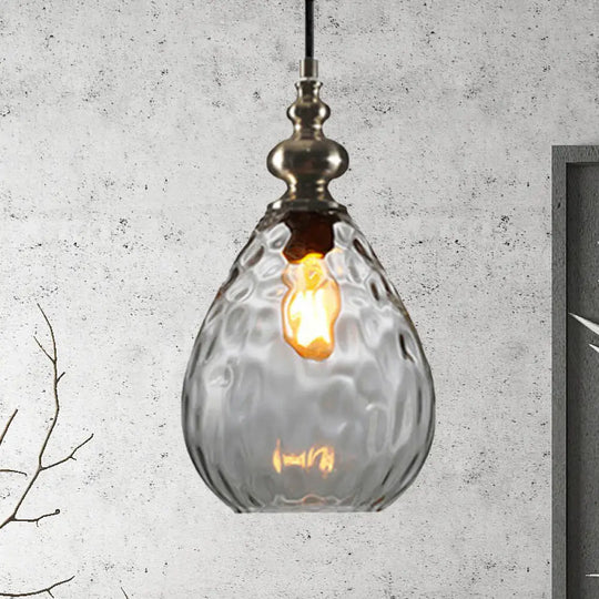 Contemporary Amber/Clear Dimple Glass Water Drop Pendant Lamp - 6/8 Wide 1 Head Bedside Hanging