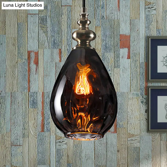 Contemporary Amber/Clear Dimple Glass Water Drop Pendant Lamp - 6/8 Wide 1 Head Bedside Hanging