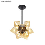 Contemporary Amber Glass Diamond Chandelier: Elegant Pendant Light With 9/12 Bulbs For Living Room